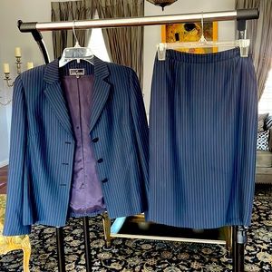 Daniel Hechter blue striped suits. Jacket size 38. Skirt size 36 .